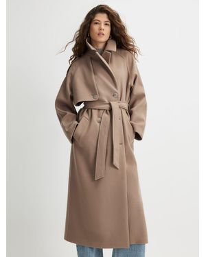 River Island River Island Faux Wool Longline Trench Coat - Brown