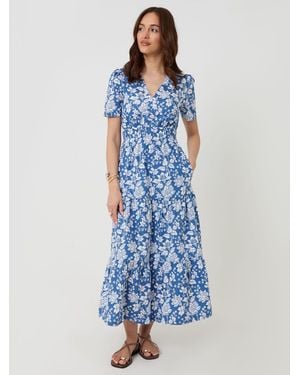 Threadbare 100% Cotton Poplin Tiered Midaxi Dress - Blue