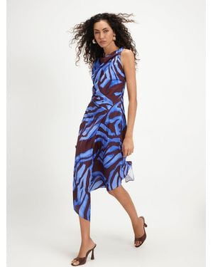 River Island Asymmetric Neck Satin Zebra Dress - Blue