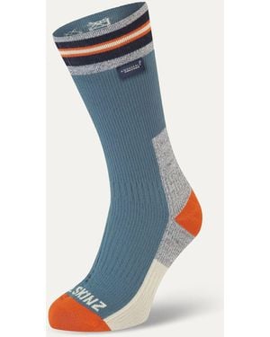 SealSkinz Surlingham Waterproof All Weather Mid Length Striped Cuff Socks - Blue