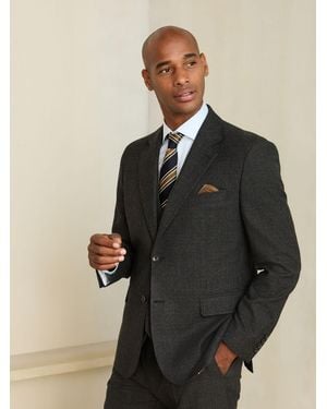 Next Tailored Fit Wool Blend Check Suit Jacket - Black
