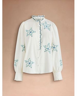 Cath Kidston Ecru/ Star Ruffle High Neck Blouse - Blue