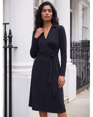 Roman Wrap V-Neck Midi Dress - Blue