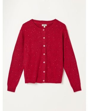 FatFace Fatface Skylar Knitted Sequin Sparkle Crew Cardigan - Red