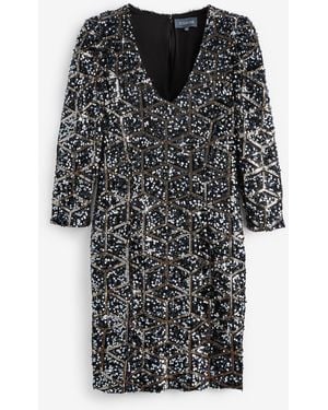 Sosandar Geometric Print Embellished Dress - Black