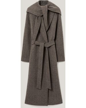 Jigsaw Herringbone Hooded Wrap Coat - Gray