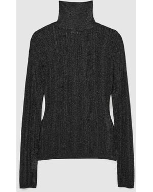 Reiss Metallic Open-Knit Roll-Neck Top - Black