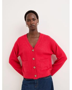 Oliver Bonas Ribbed V-Neck Knitted Cardigan - Red