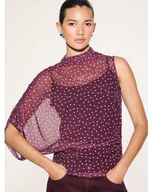 Next Wine/ Spot Short Sleeved Asymmetrical Mesh Top - Purple