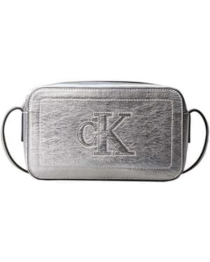 Calvin Klein Metallic Monogram Crossbody Camera Bag - Gray