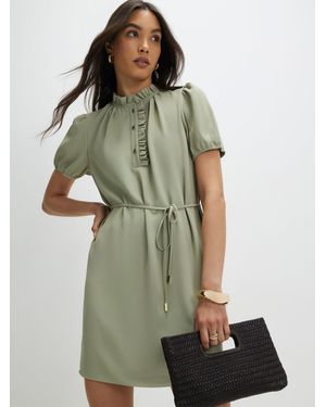 River Island Khaki Ruffle Collar Tie Waist Mini Dress - Green
