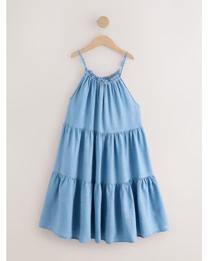Next Denim Strappy Tiered Mini Dress - Blue