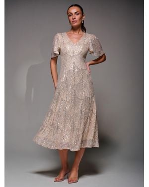 Jolie Moi Sequin Angel Sleeve Fit & Flare Midaxi Dress - Gray