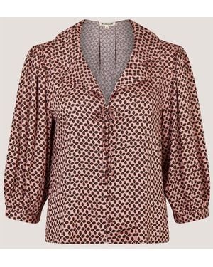 Monsoon Netta Tie Front Floral Print Cropped Sleeve Blouse - Red