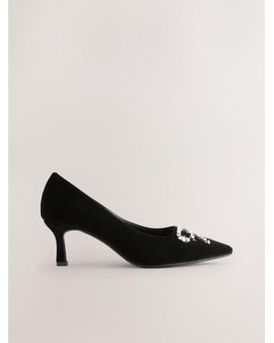 Next Forever Comfort Pointed Toe Jeweled Bow Court Heels - Multicolor