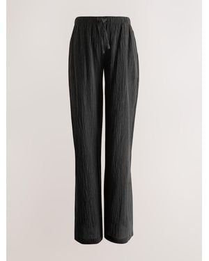Next Maternity Textured Wide Leg Pants With Linen - Black