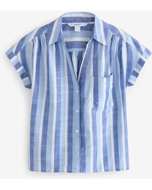 Next Short Sleeve Shirt With Linen - Blue