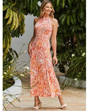 Sosandar Wanderlust Print Halter Neck Maxi Dress - Green