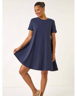 Roman Cotton Panelled Swing Stretch Dress - Blue
