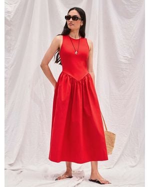 Ro & Zo Petite Jersey Bodice Midi Waisted Dress - Red