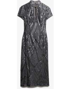 Superdry Mandarin Sequin Midi Dress - Blue