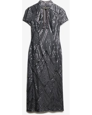 Superdry Mandarin Sequin Midi Dress - Blue