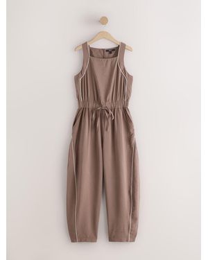 Next Chocolate Square Neck Barrel Leg Jumpsuit - Natural