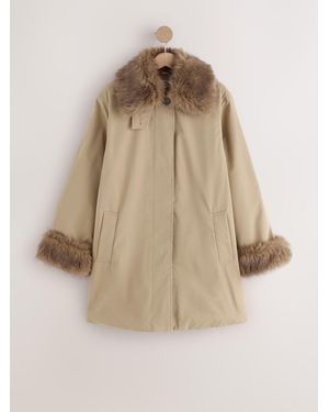 Next Neutral Faux Fur Cuff Trench Coat - Natural