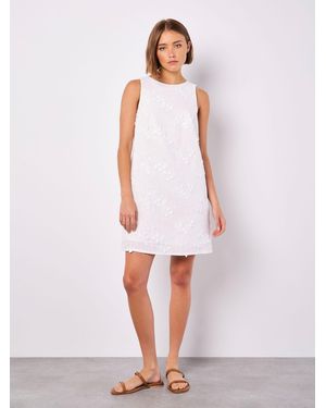 Apricot Floral Embroidered Dress With A Touch Of Linen - White
