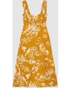 Reiss Addison Linen Floral-Print Midi Dress - Yellow