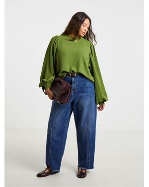 Simply Be Printed Exaggerated Sleeve Blouse - Blue