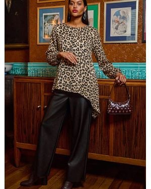 Roman Animal Print Metallic Tunic Top - Natural