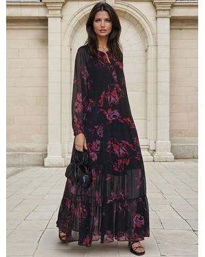 Religion Zoe Tiered Maxi Boho Dress With Tiered Skirt - Blue