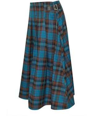 PixieGirl Petite Check Buckle Midi Skirt - Blue