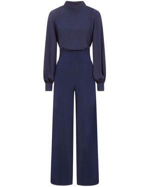 Hot Squash Wide Leg Jumpsuit With Blouson Sleeve - Blue