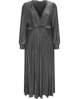 Yours Curve Metallic Pleated Knot Dress - Gray