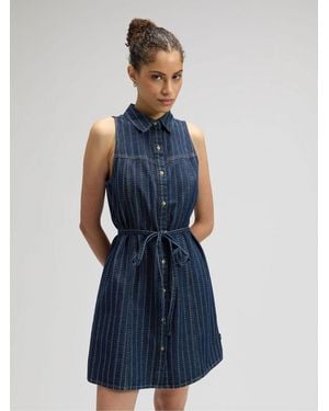 Lee Jeans Pinstripe Sveless Denim Dress - Blue
