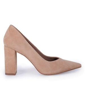 OFF THE HOOK Brandy Suede Leather Pointed Toe Block Heel Shoes - Pink