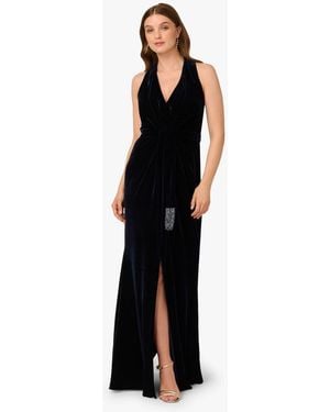 Adrianna Papell Halter Draped Velvet Gown - Black