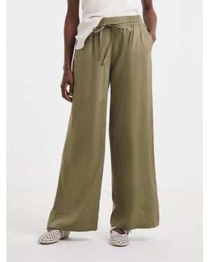 JD Williams Soft Khaki Linen Mix Wide Leg Pants - Green