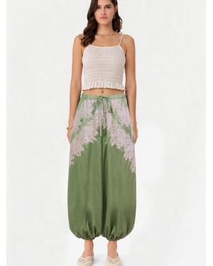 Amy Lynn Emmie Satin Lace Contrast Balloon Pants - Green