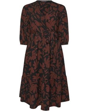 Evans Silouhete Floral Wrap Midi Dress - Brown