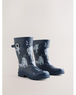 Next Hamish The Highland Cow Mid Calf Wellies - Blue