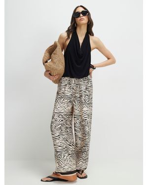 River Island River Island Pull On Zebra Print Satin Wide Leg Pants - Black