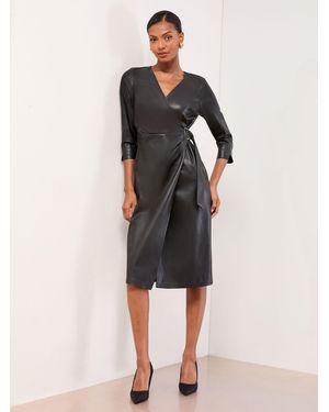 Lipsy Faux Leather Wrap Midi Dress - Black
