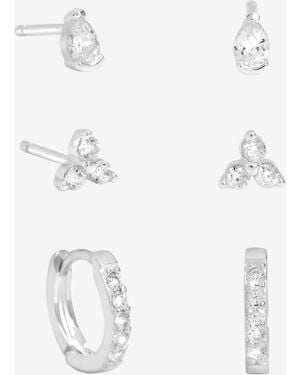 Simply Silver Cubic Zirconia Stud And Hoop Earrings Pack Of 3 - White
