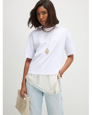 River Island Cotton Lace Hem Asymmetric T-Shirt - White