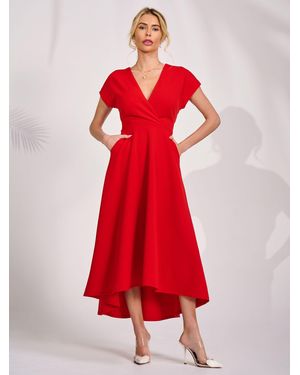 Jolie Moi Printed Scuba Dipped Hem Maxi Dress - Red