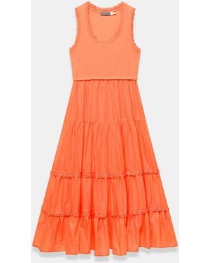 Mint Velvet Crochet Trim Tiered Midi Dress - Orange