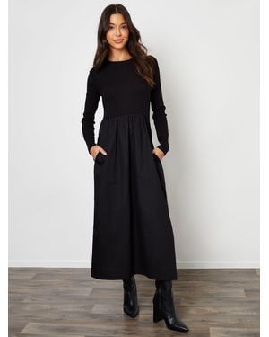Threadbare Rib Jersey 2-In-1 Midi Dress With Poplin Skirt - Black
